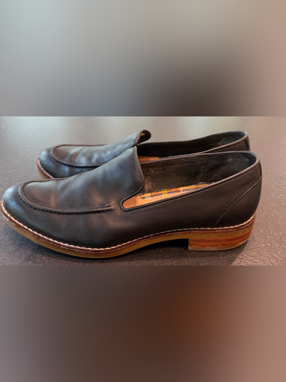 Sperry Black Leather Slip-On Loafers Plaid Lined Comfort Shoes 6.5 - Picture 8 of 11